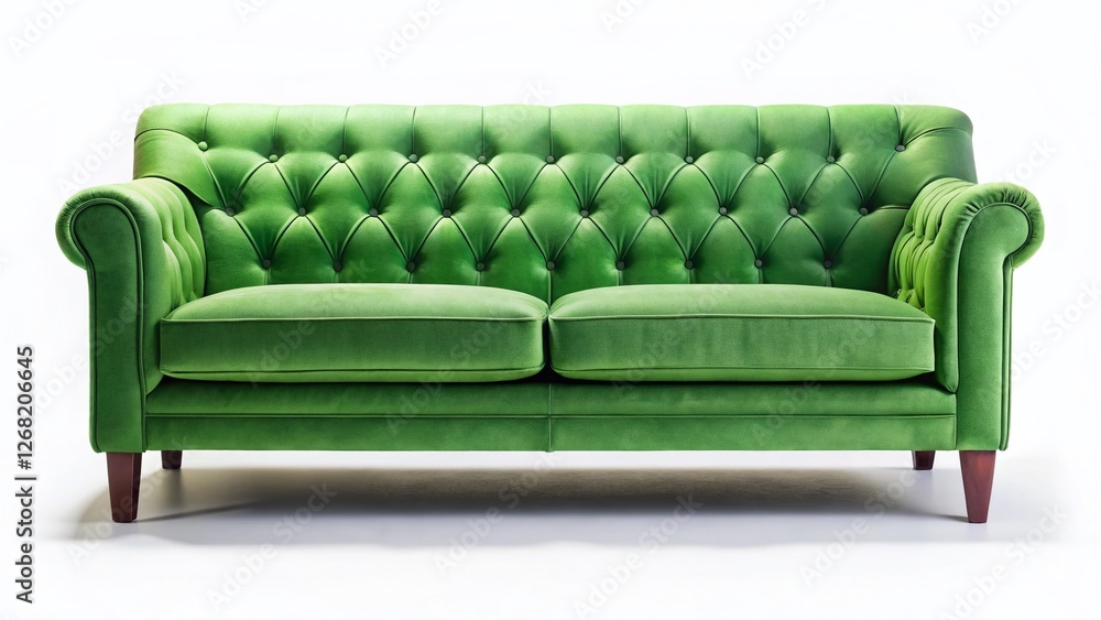 Fototapeta premium Green Sofa Isolated on White Background - Low Light Photography Stock Photo