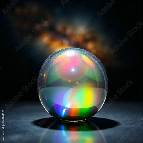 Iridescent Sphere on Galaxy Background
