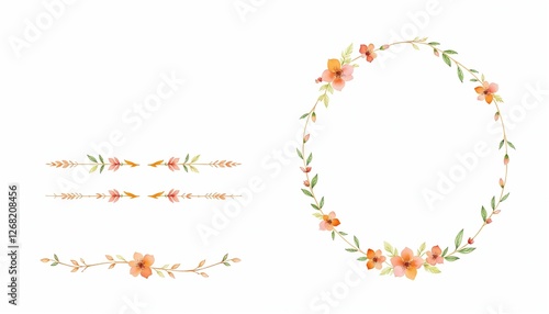 Set of floral watercolor logo elements
