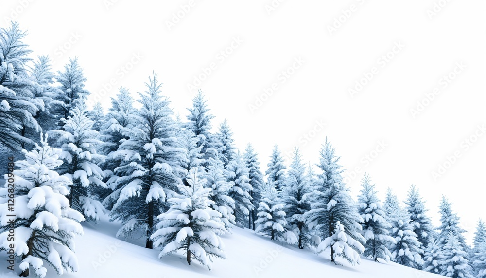Serene Winter Wonderland: Snow-Covered Pine Trees in a Tranquil Landscape Serene Winter Wonderland: Snow-Covered Pine Trees in a Tranquil Landscape
