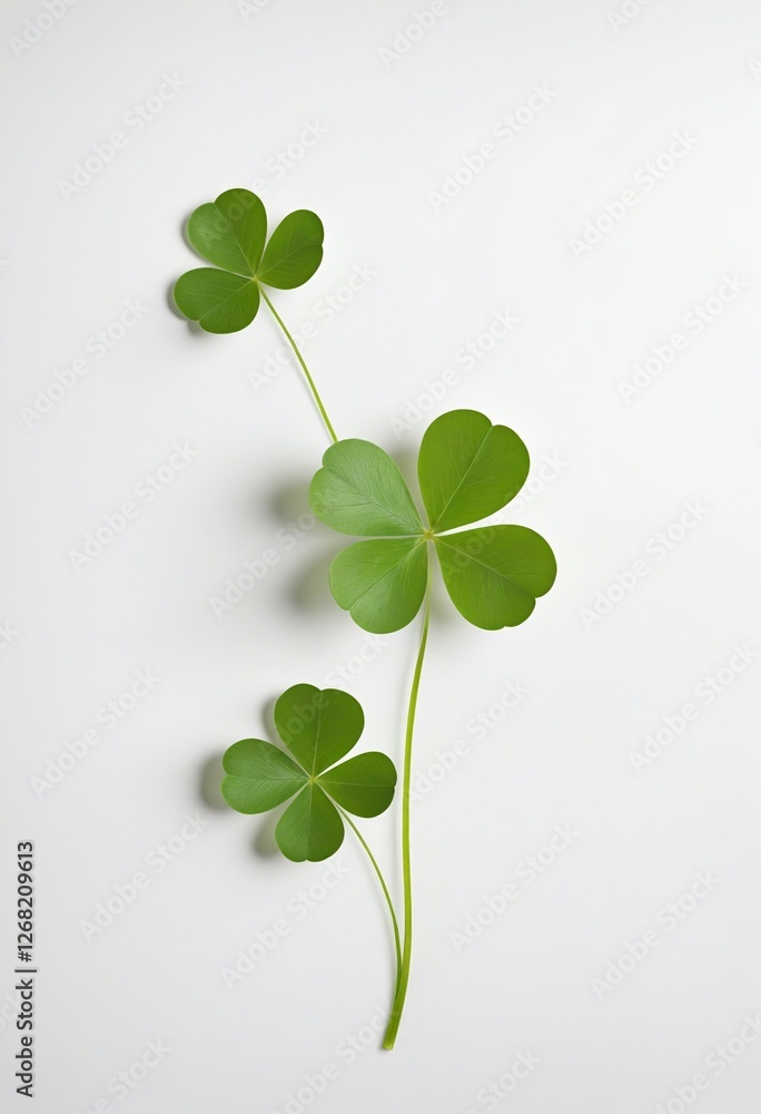 Fresh Green Four Leaf Clover on White Background - Symbol of Luck for St. Patrick's Day Fresh Green Four Leaf Clover on White Background - Symbol of Luck for St. Patrick's Day