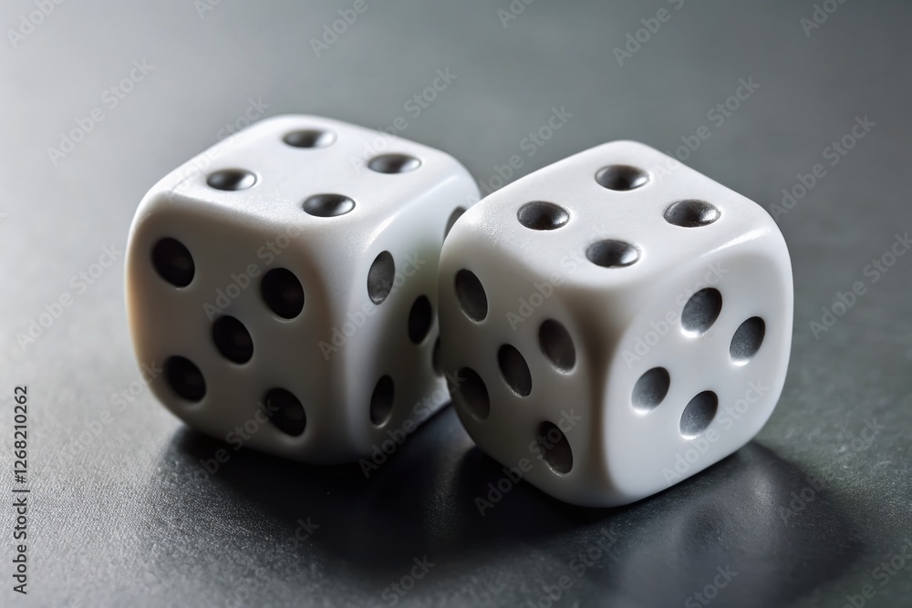 High-Definition Close-up of Two White Dice: Geometric Precision High-Definition Close-up of Two White Dice: Geometric Precision