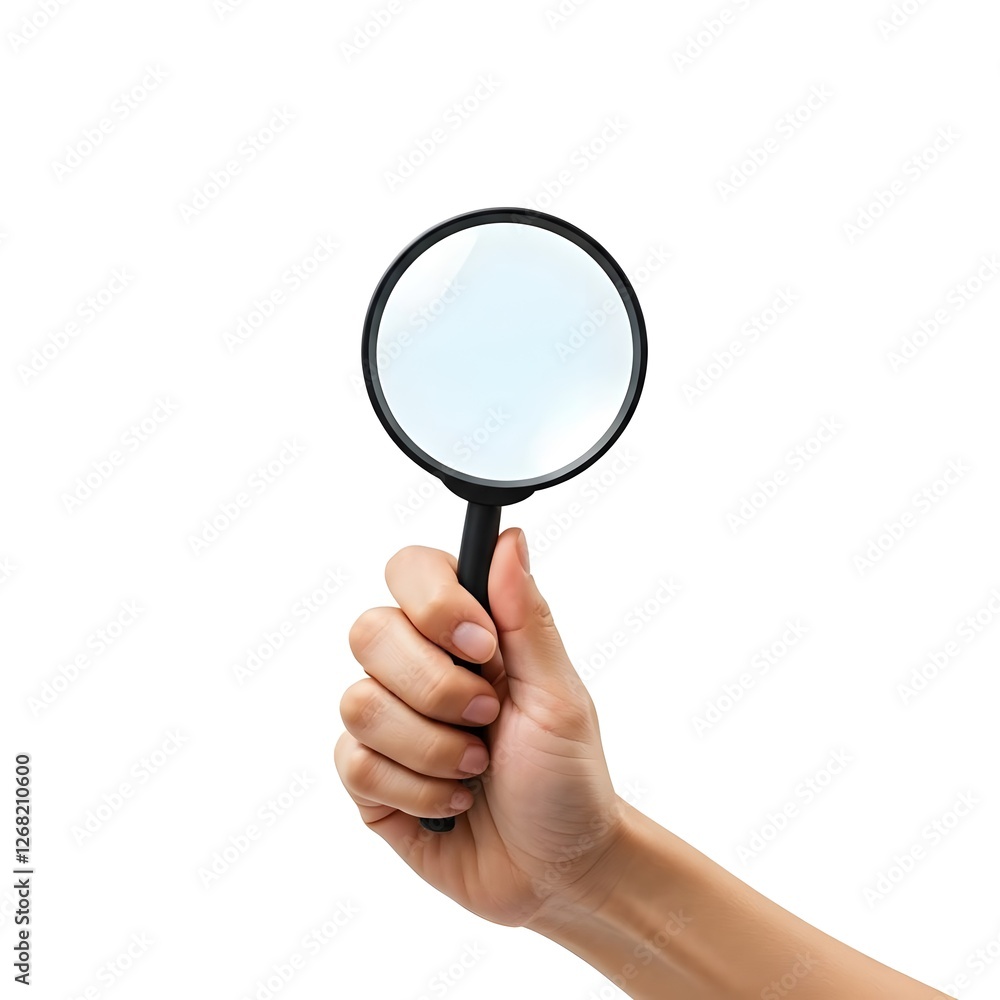 Hand Holding Magnifying Glass on White Background Hand Holding Magnifying Glass on White Background