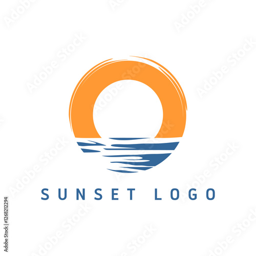 Letter O Sunset Logo: Ocean Waves in Negative Space for a Calm Design