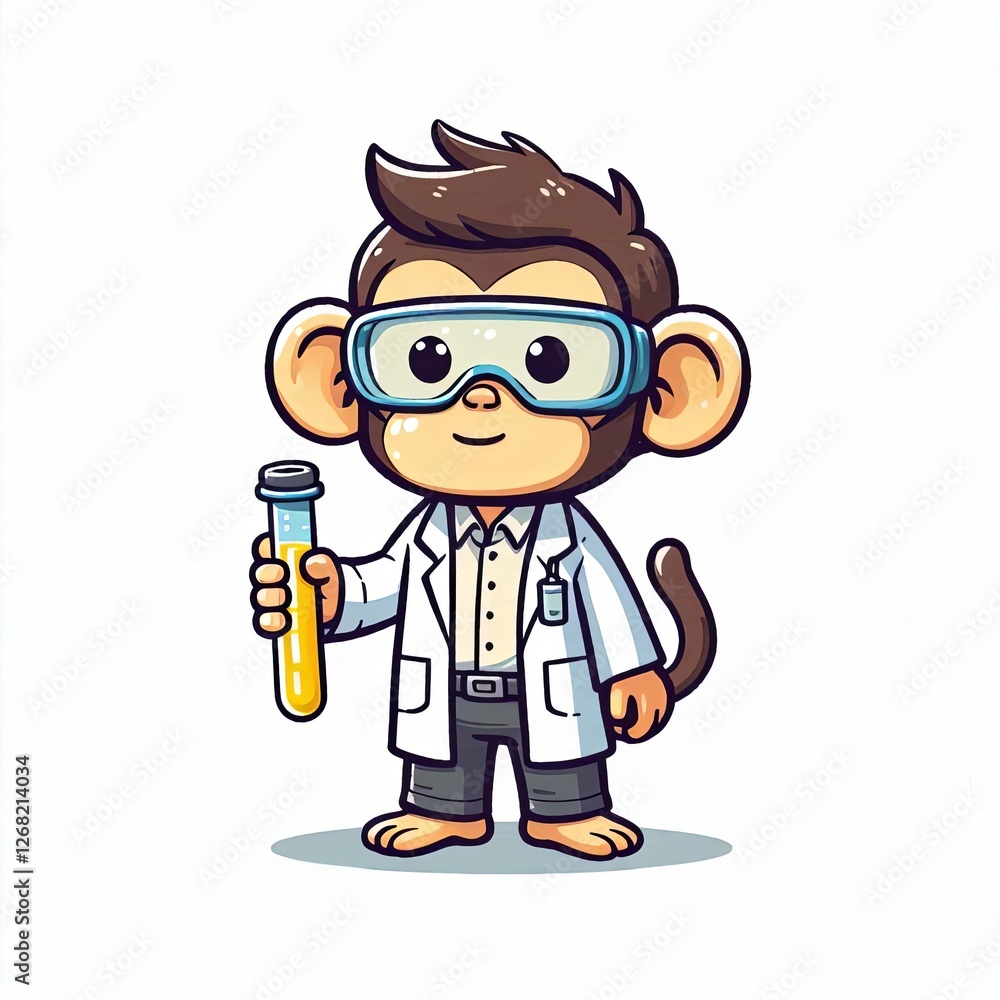 Cartoon Monkey Chemist in Lab Coat Cartoon Monkey Chemist in Lab Coat