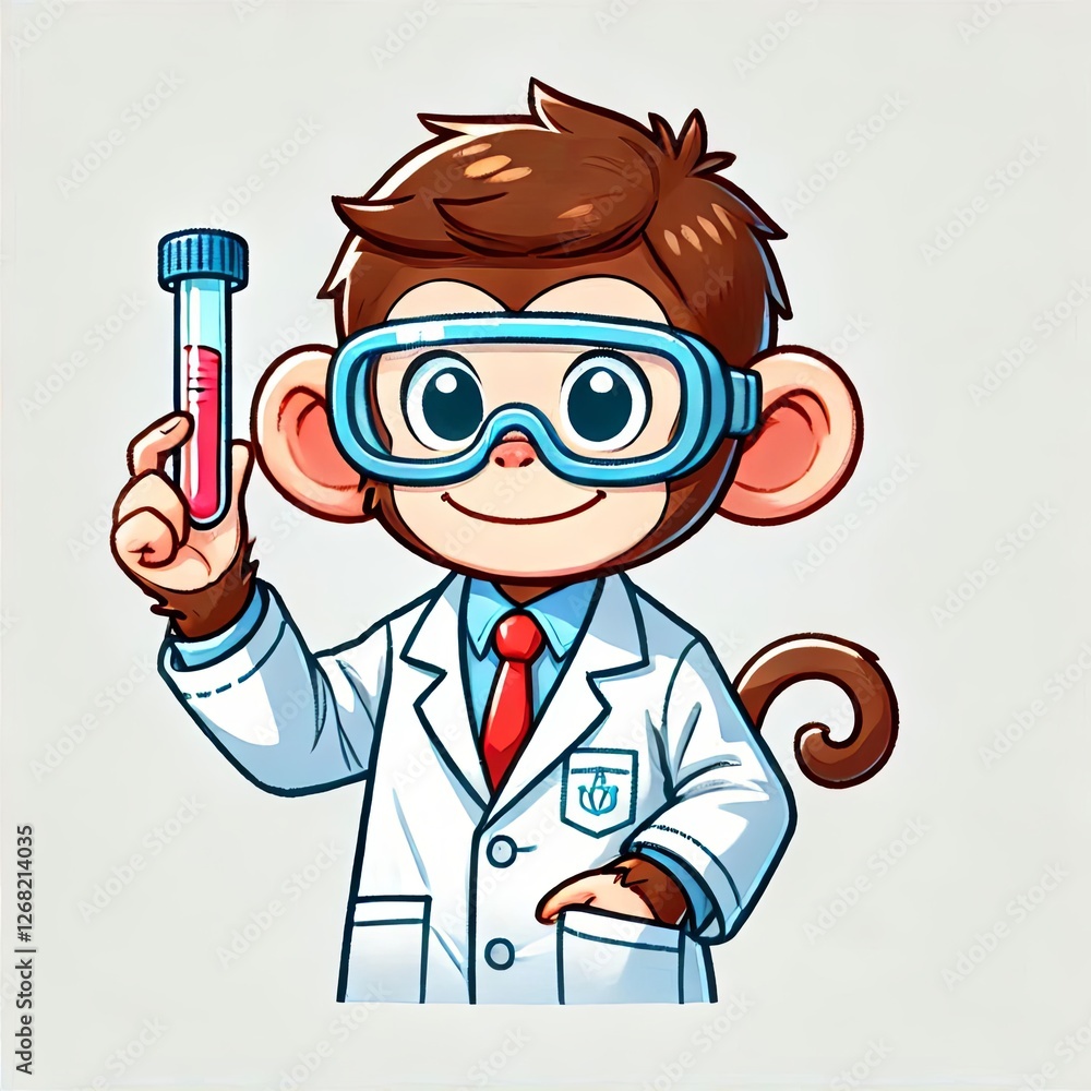 Smart Monkey Scientist Holding Test Tube Smart Monkey Scientist Holding Test Tube