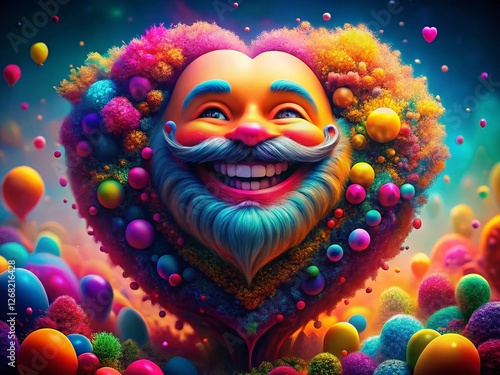 Wallpaper Mural Joyful Bearded Heart Emoji: Surreal Smiling Face Photo Torontodigital.ca