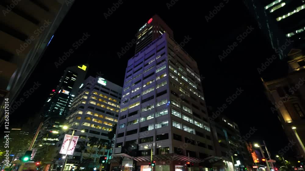 Perth, Australia - September 11, 2023: Downtown city streets and buildings at night Perth, Australia - September 11, 2023: Downtown city streets and buildings at night