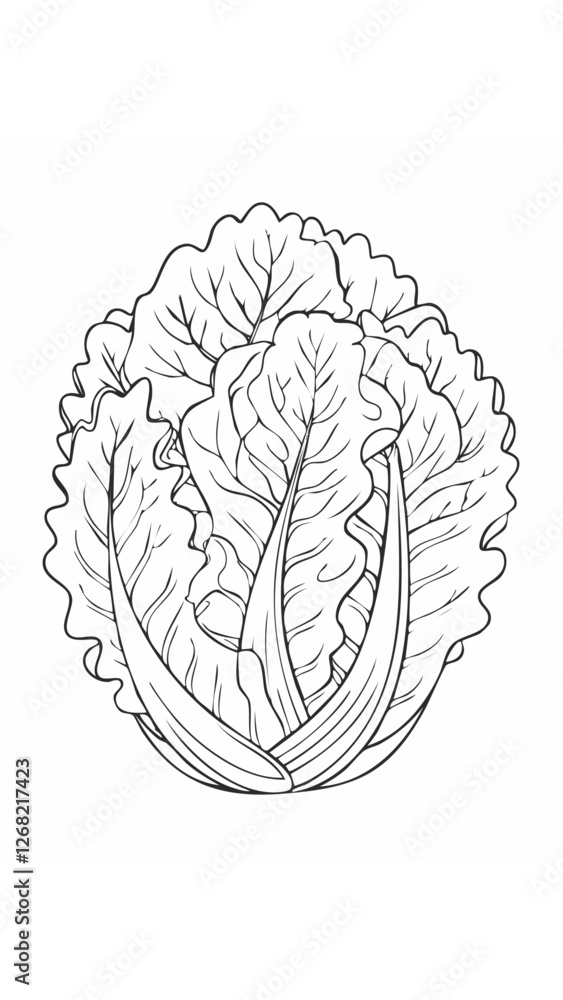 Fototapeta premium Lettuce Vegetable Vegan Food Meal Healthy Coloring Kid Book Page in Black and White. Monochrome and Colored Samples 
