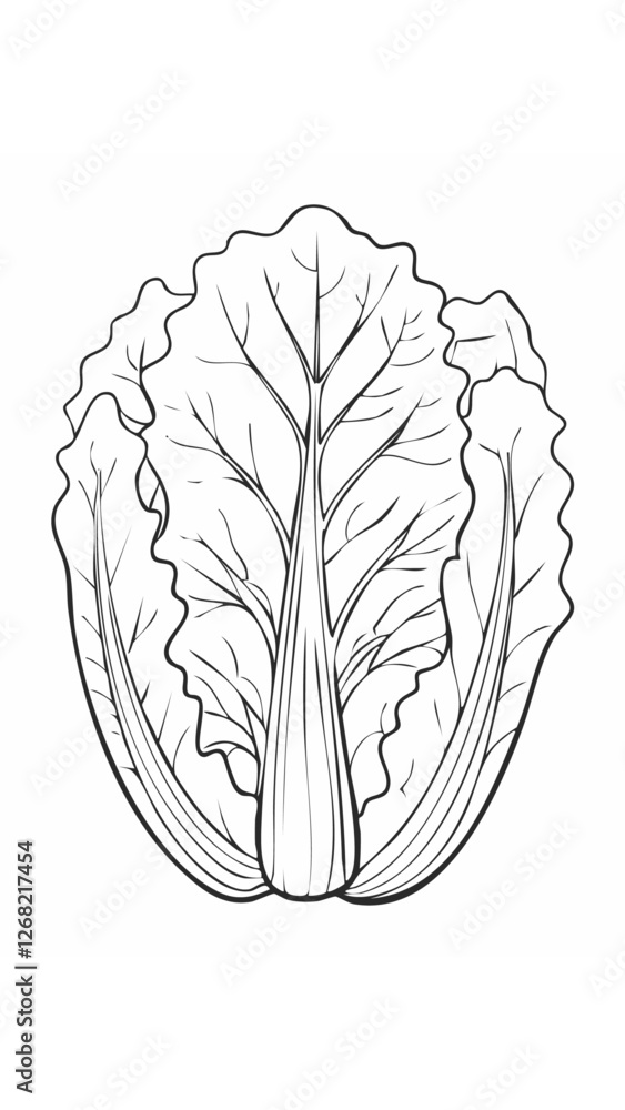Fototapeta premium Lettuce Vegetable Vegan Food Meal Healthy Coloring Kid Book Page in Black and White. Monochrome and Colored Samples