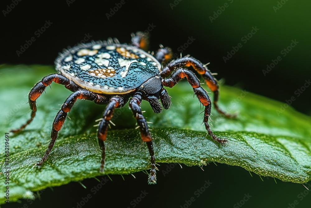 Tick on Green Leaf Macro Close-up Shot Health Nature Forest Tick on Green Leaf Macro Close-up Shot Health Nature Forest