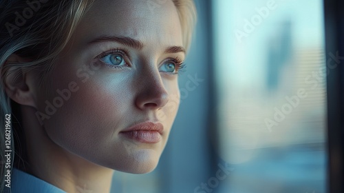 Wallpaper Mural Close-up Portrait of a Young Woman with Blonde Hair Looking Out a Window Torontodigital.ca