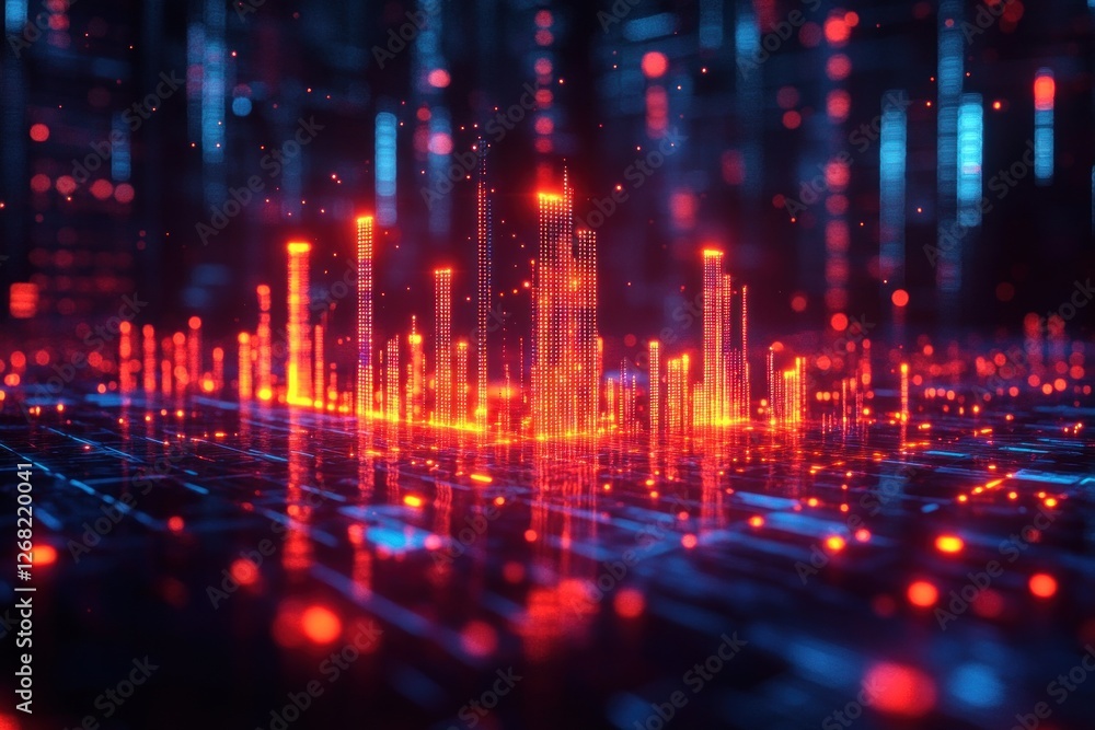 Futuristic Financial Graph with Dynamic Trends in Cyberpunk Style and LED Indicators Futuristic Financial Graph with Dynamic Trends in Cyberpunk Style and LED Indicators