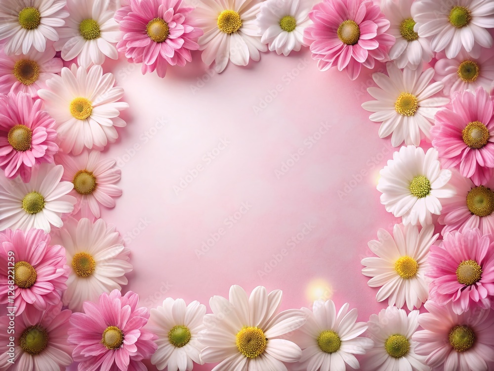 Long Exposure Pink Daisy Frame Background - Floral Design Template with Empty Center for Text Long Exposure Pink Daisy Frame Background - Floral Design Template with Empty Center for Text