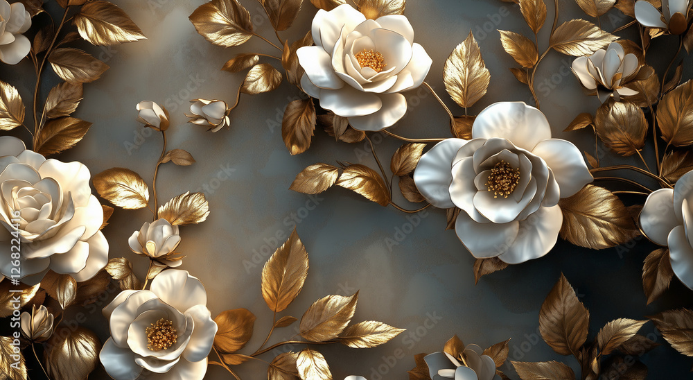 Fototapeta premium Sfondo floreale elegante e delicato. Oro e bianco.