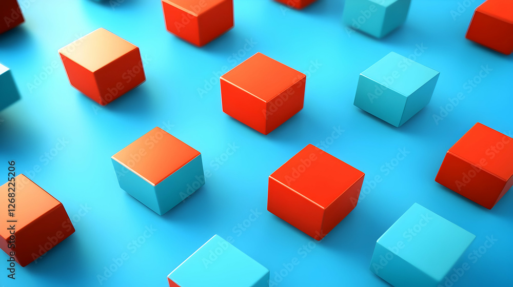 Red and blue cubes pattern on blue background; abstract design for business Red and blue cubes pattern on blue background; abstract design for business