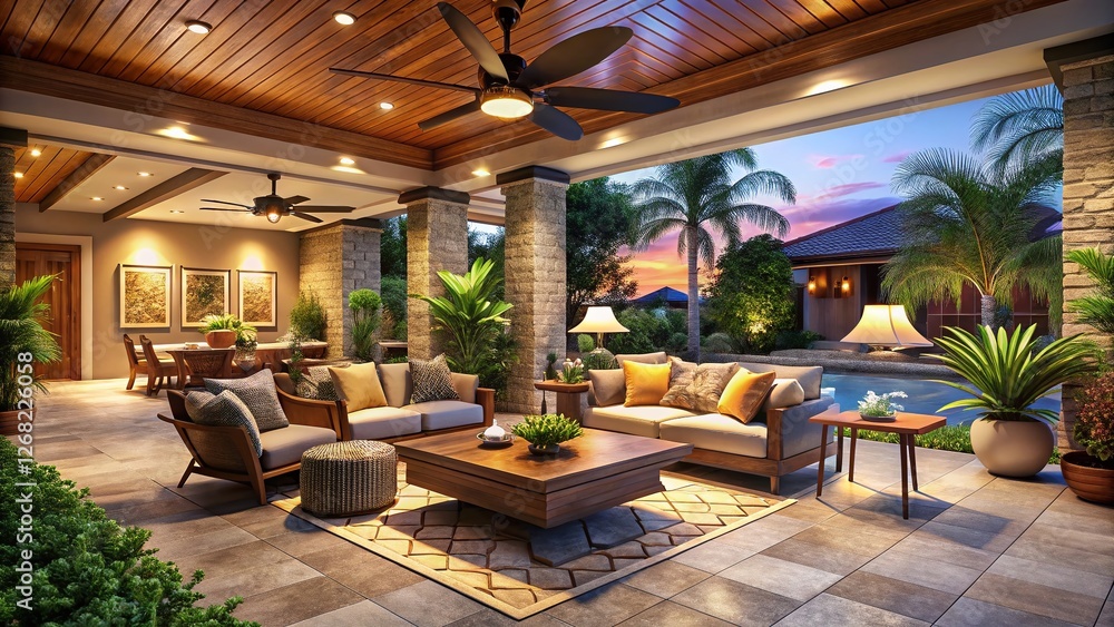Fototapeta premium Luxurious Outdoor Patio Ceiling Fan: Custom Home Design Inspiration