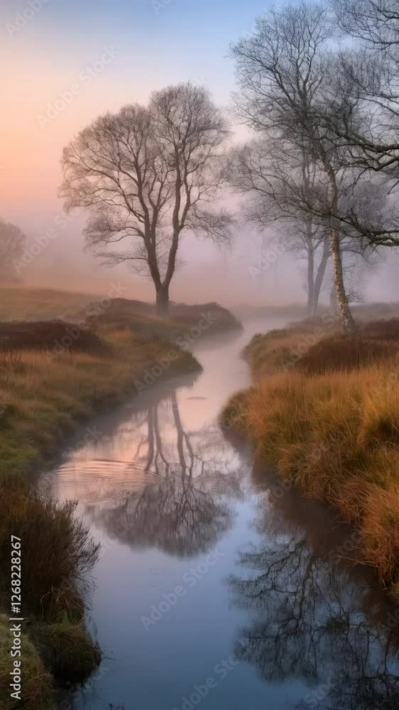 Video vertical misty forest with dense trees covered in fog, serene and mysterious landscape. Video vertical misty forest with dense trees covered in fog, serene and mysterious landscape.