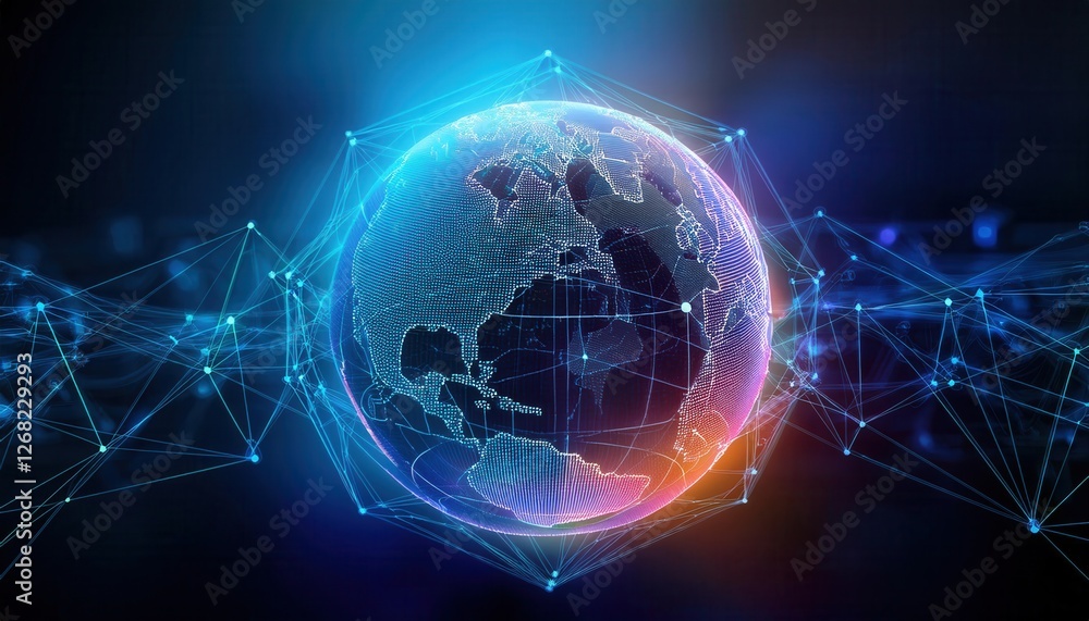 Firefly Neon Wireframe Globe with Floating Data Points and Connections Firefly Neon Wireframe Globe with Floating Data Points and Connections