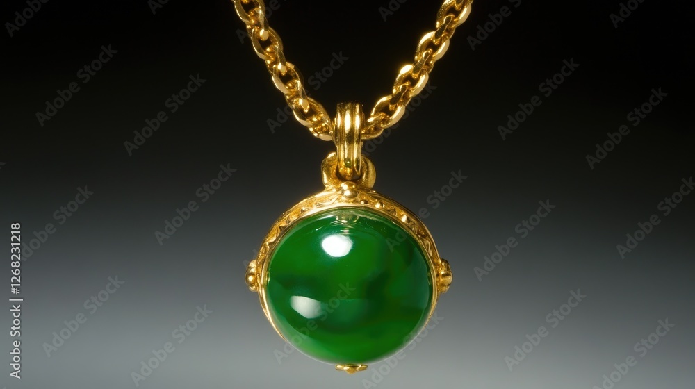 A fine gold-plated chain necklace with a small, round enameled pendant A fine gold-plated chain necklace with a small, round enameled pendant