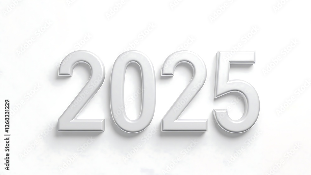 number 2025 in silver on white background, symbolizing start of new year number 2025 in silver on white background, symbolizing start of new year