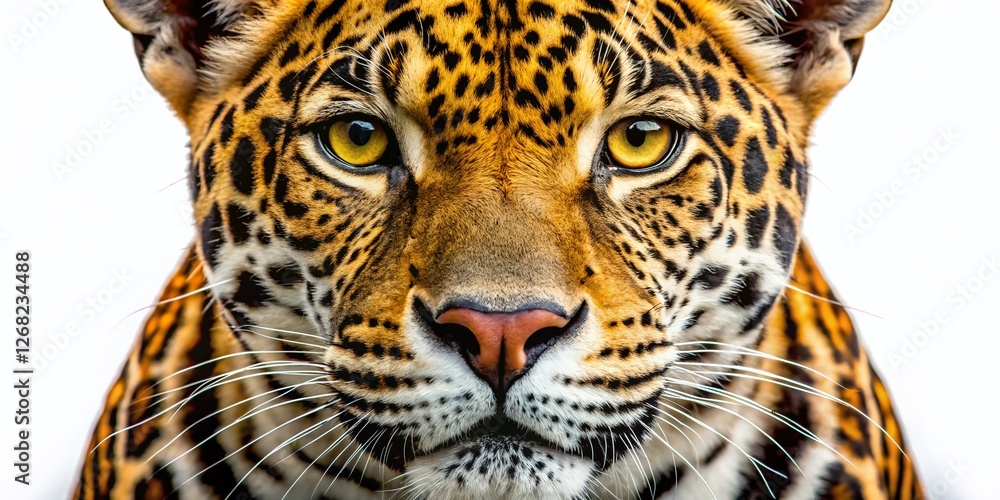 Obraz premium Majestic Jaguar Head, Fierce Animal Portrait, Wildlife Photography, Big Cat, White Background