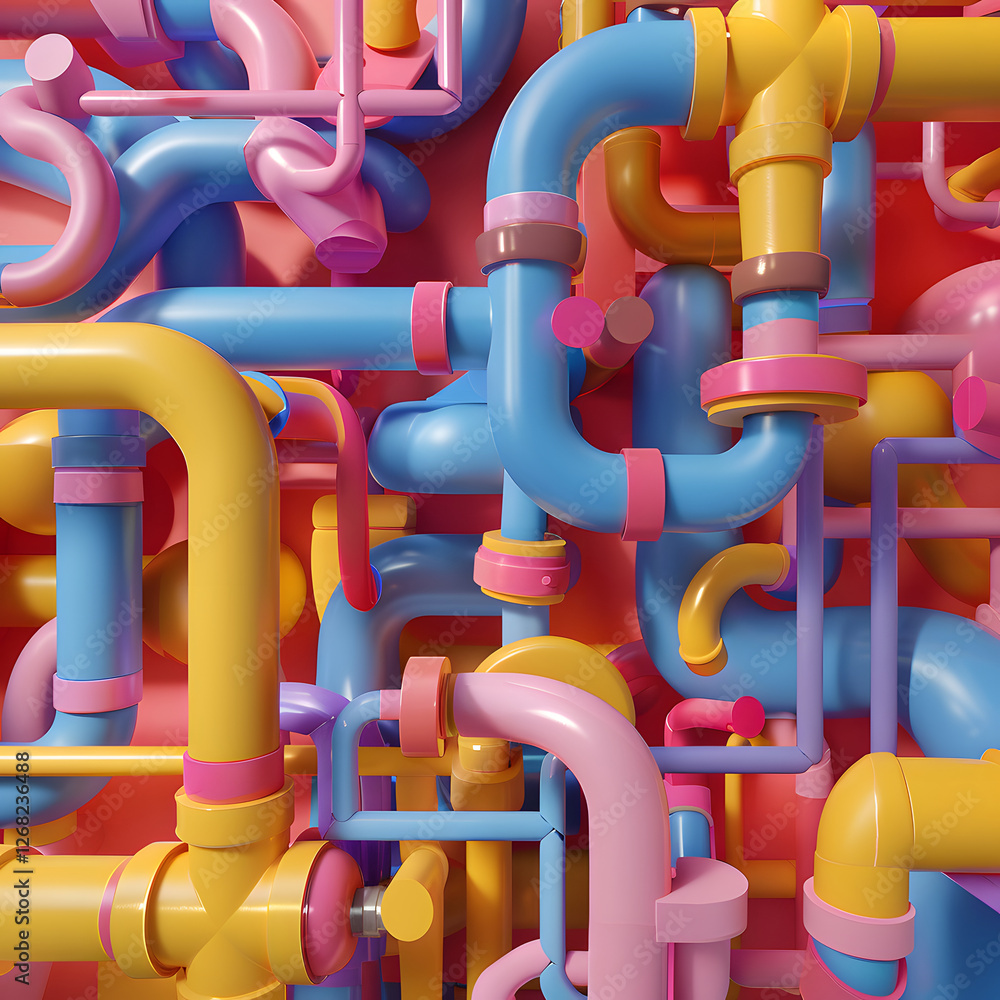 Abstract Composition of Interconnected Pipes in Pastel Colors Abstract Composition of Interconnected Pipes in Pastel Colors