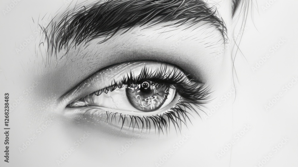 Close-up of a detailed human eye showcasing intricate patterns and textures, set against a soft white background Close-up of a detailed human eye showcasing intricate patterns and textures, set against a soft white background