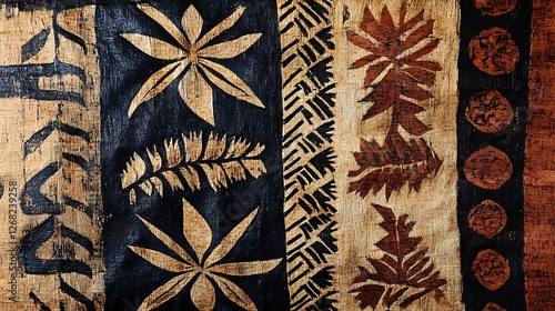 Polynesian Tapa Cloth: Abstract Floral and Geometric Patterns