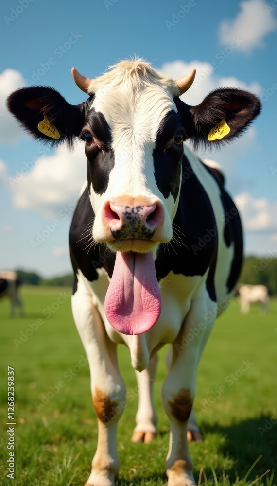 Holstein cow, massive pink tongue hanging low, Holstein Friesian, texture, hanging Holstein cow, massive pink tongue hanging low, Holstein Friesian, texture, hanging