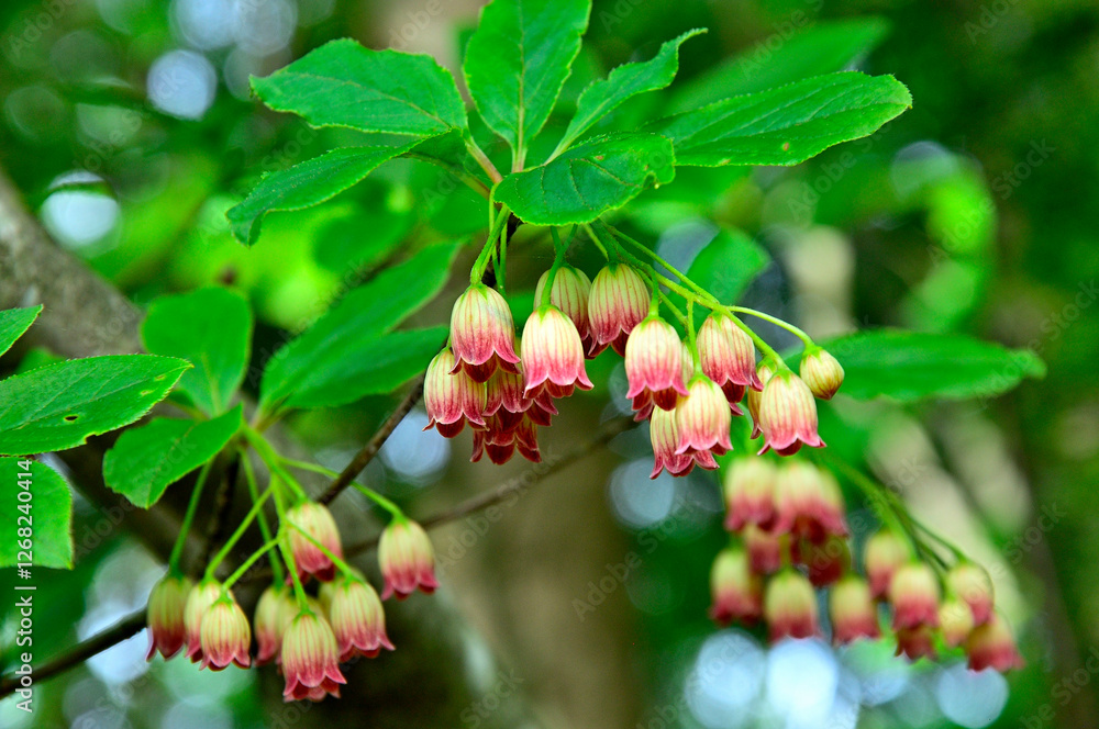 Obraz premium 御坂山地の金堀山 サラサドウダンの花 