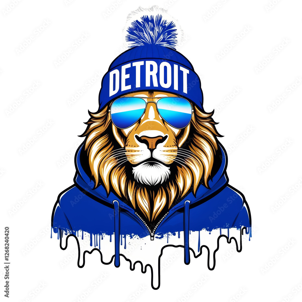 Obraz premium Detroit Lion Drip Graffiti Streetwear PNG, Cool Urban Lion Sublimation Design