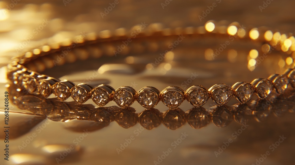 A sparkling gold bracelet with water droplets after being cleaned and dried A sparkling gold bracelet with water droplets after being cleaned and dried