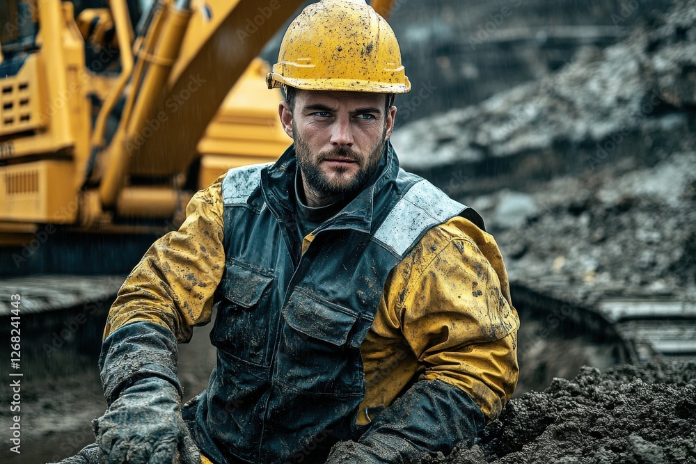 A construction worker operating heavy machinery on a busy site A construction worker operating heavy machinery on a busy site