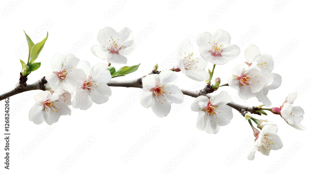 Obraz premium Blooming almond branch with delicate white flowers on transparent background