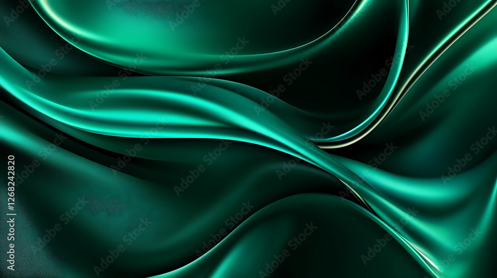 Obraz premium A shimmering green fabric flows gracefully, showcasing smooth curves and vibrant textures, creating an elegant visual effect.