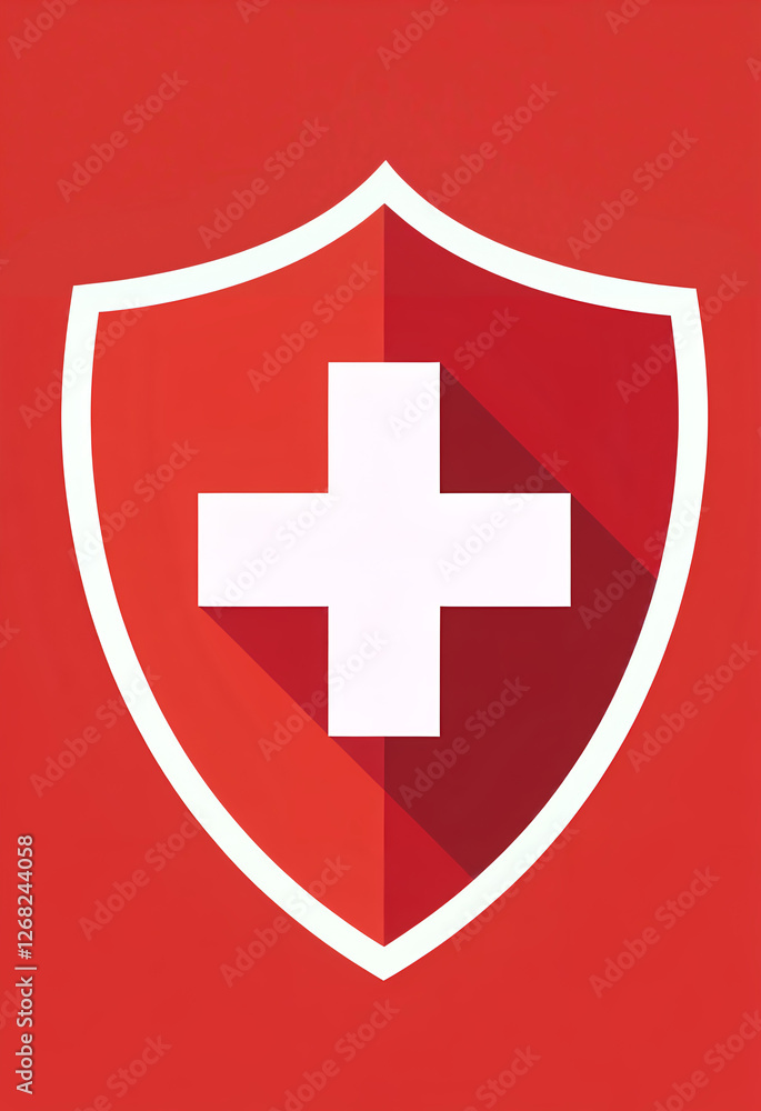 Medical shield with cross in geometric style, health protection Medical shield with cross in geometric style, health protection
