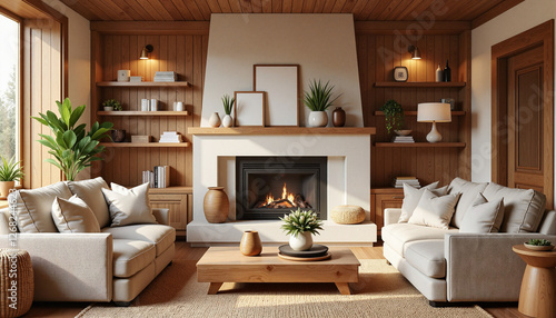 Wallpaper Mural Cozy living room with modern fireplace and natural decor Torontodigital.ca