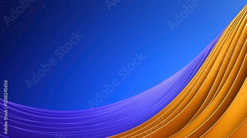 Abstract blue and golden background with wavy layered structure