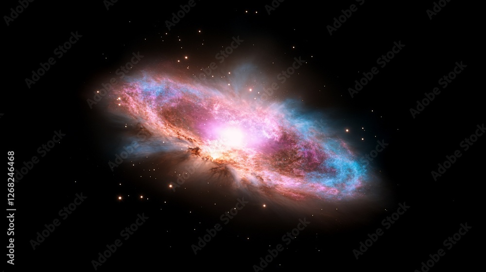 Fototapeta premium Cosmic collision Galaxy merging in space. Background stars. Science illustration