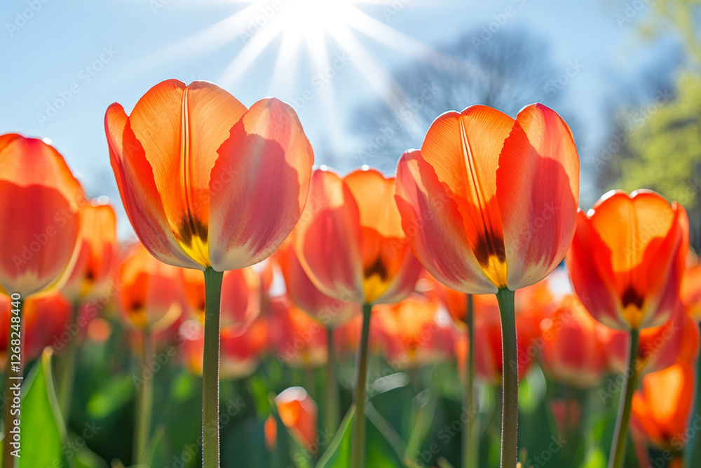 beautiful tulips in full bloom with soft sunlight, vibrant spring flowers in a lush green garden setting beautiful tulips in full bloom with soft sunlight, vibrant spring flowers in a lush green garden setting