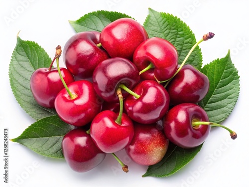 Minimalist Top View Sweet Cherries PNG Alpha Channel - Fresh Red Fruit Background