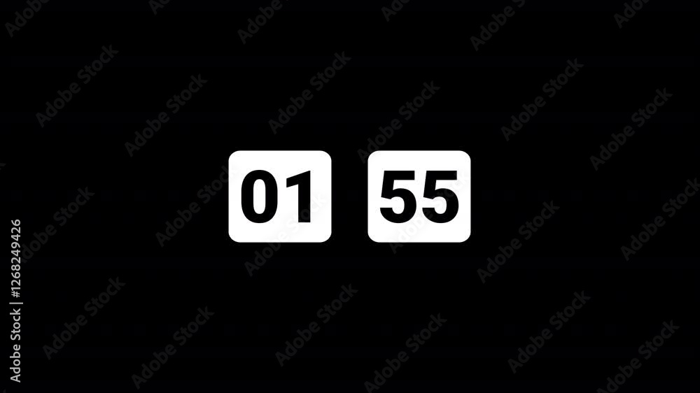 animation of two minutes countdown on transparent background with alpha channel, 2 minutes timer countdown animation, 2 minutes countdown