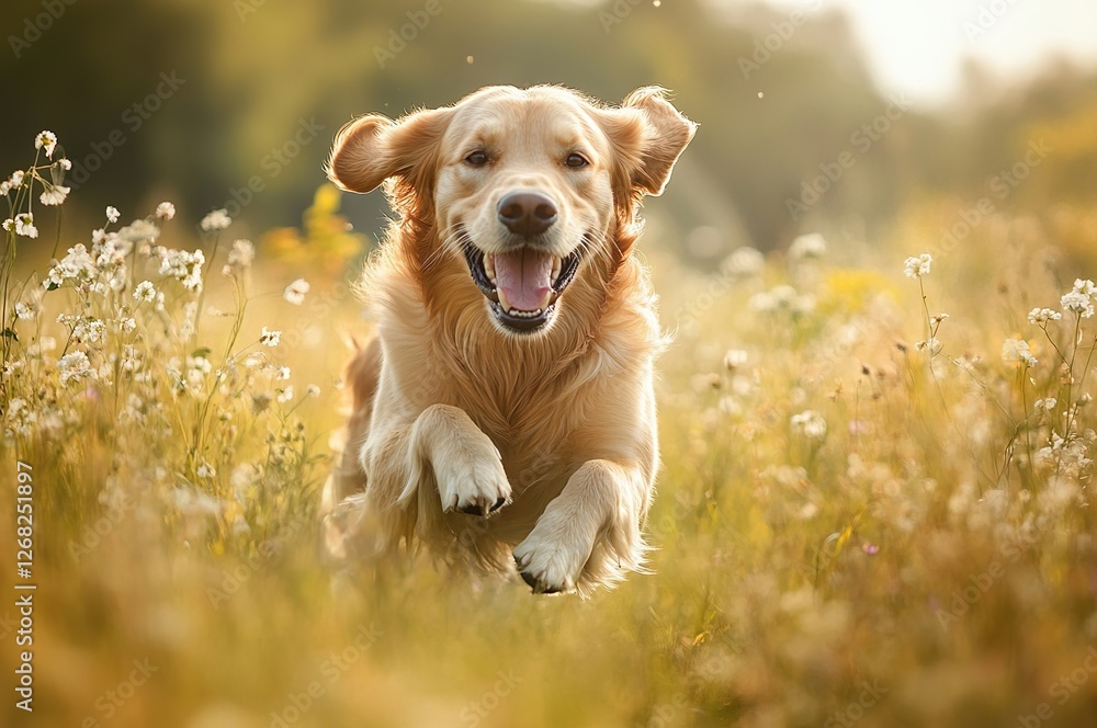 Golden Retriever Running in a Meadow Golden Retriever Running in a Meadow