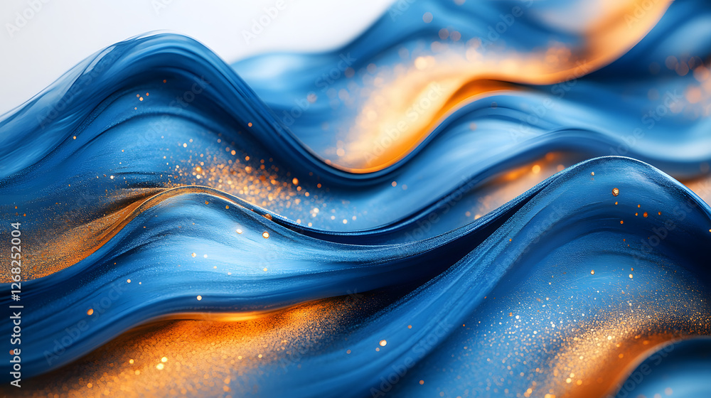 A close-up of dynamic blue and gold strokes resembling fluid waves A close-up of dynamic blue and gold strokes resembling fluid waves