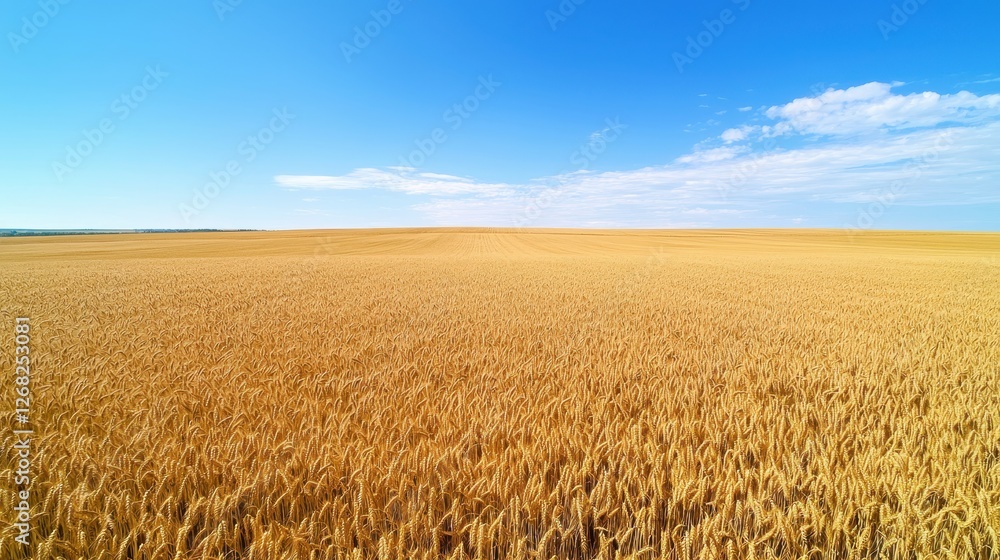 Golden wheat field stretches under a clear blue sky Golden wheat field stretches under a clear blue sky