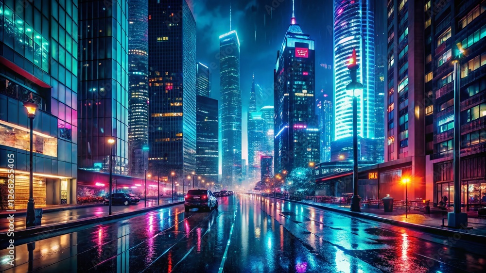Night Cityscape: Reflective Glass Skyscrapers in Low Light Night Cityscape: Reflective Glass Skyscrapers in Low Light