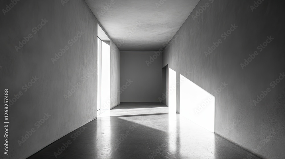 Fototapeta premium Sunlit Empty Hallway with Concrete Walls and Floor