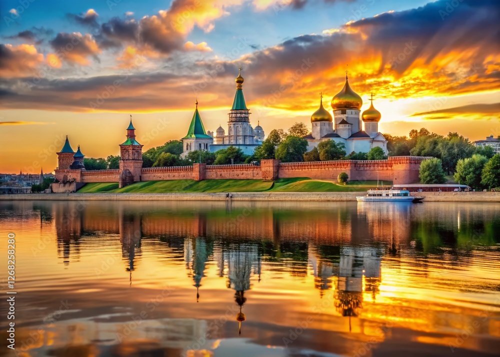 Obraz premium Nizhny Novgorod Kremlin Sunset: Volga River Macro Photography