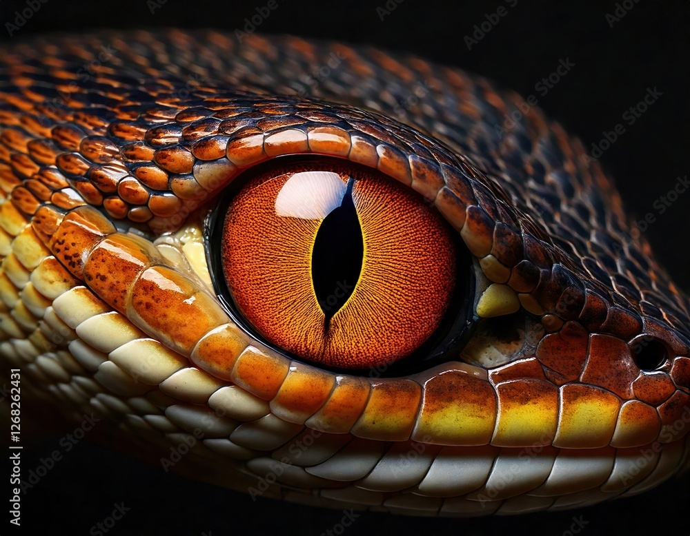 Fototapeta premium Fascinating close-up of a reptile's eye showcasing intricate details and vibrant colors